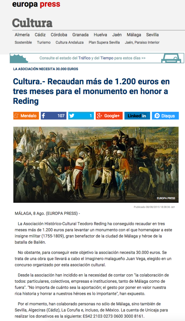 Europa_Press_proyecto_monumento_general_Reding_gobernador_estatua_Malaga_Teodoro_Asociacion_Historico_Cultural_escultor_imaginero_Juan_Vega_ortega_donativos_recaudacion_voluntarios_batalla_Bailen_1808_proyecto