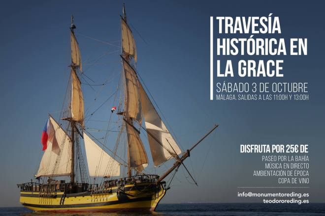 La_Grace_barco_bergantin_corsario_de_epoca_siglo_XVIII_XIX_travesia_paseo_bahia_Malaga_Recreacion_Historica_Asociacion_Teodoro_Reding_Malaga_monumento_estatua_Reding