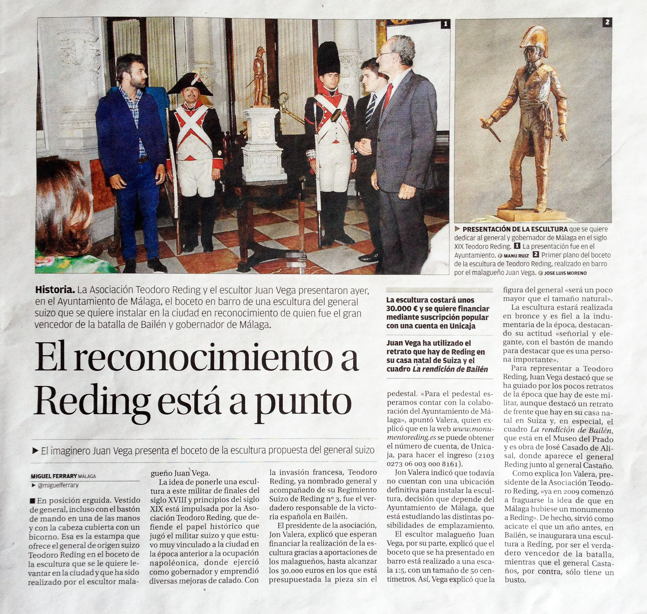 La_Opinion_de_Malaga_presentacion_maqueta_salon_espajos_ayuntamiento_malaga_2015_Asociacion_Historico_Cultural_Teodoro_voluntarios_batalla_Bailen_1808_estatua_monumento_proyecto_Juan_Vega_Ortega_escultor_imaginero_Jon_Valera_general_Reding_alcalde