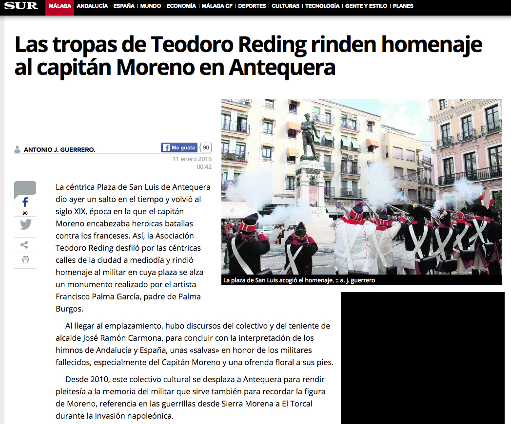 Recorte_prensa_diario_sur_homenaje_capitan_vicente_moreno_baptista_regimiento_infanteria_fijo_malaga_por_Asociacion_Historico_Cultural_Teodoro_Reding_Malaga_Regimiento_Reding.jpg